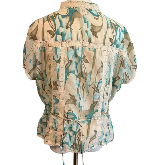 Nygard Collection Silk Blend SZ 12P Crochet Tie Back Cap Sleeve Boho Chic Floral - Picture 7 of 10